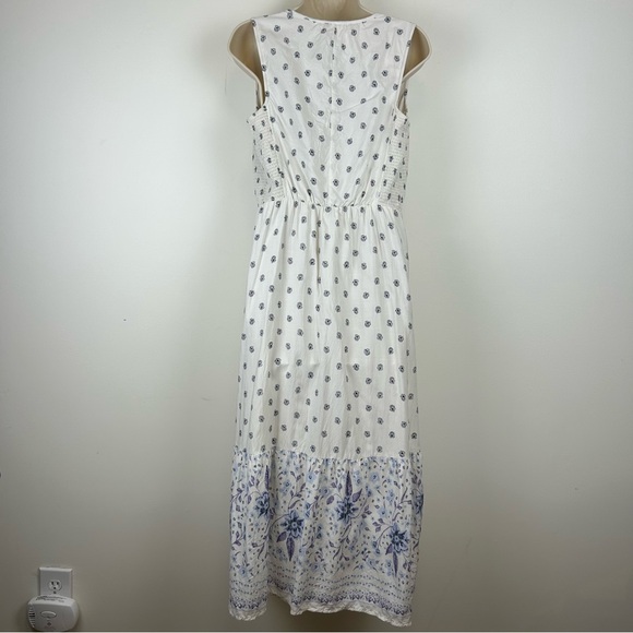 Old Navy Blue & White Tie Smocked Bodice Midi Dress sz M Cottagecore Boho Fairy - Picture 5 of 12